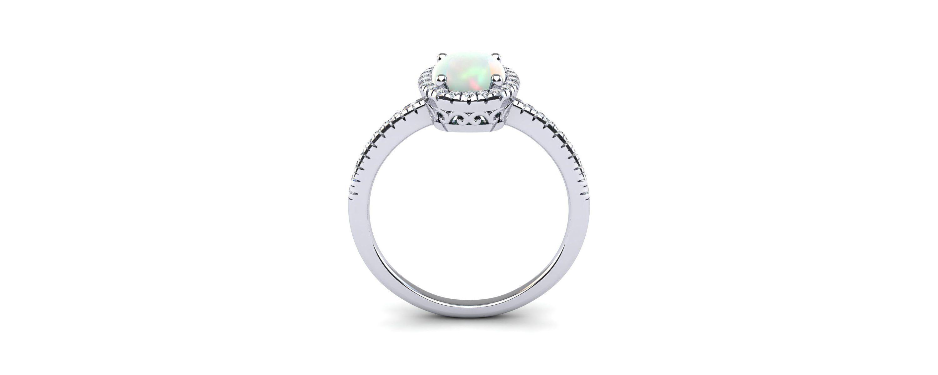 Lab Created 1 1/2cttw Oval Shape Created Opal and Halo Diamond Ring In Sterling Silver