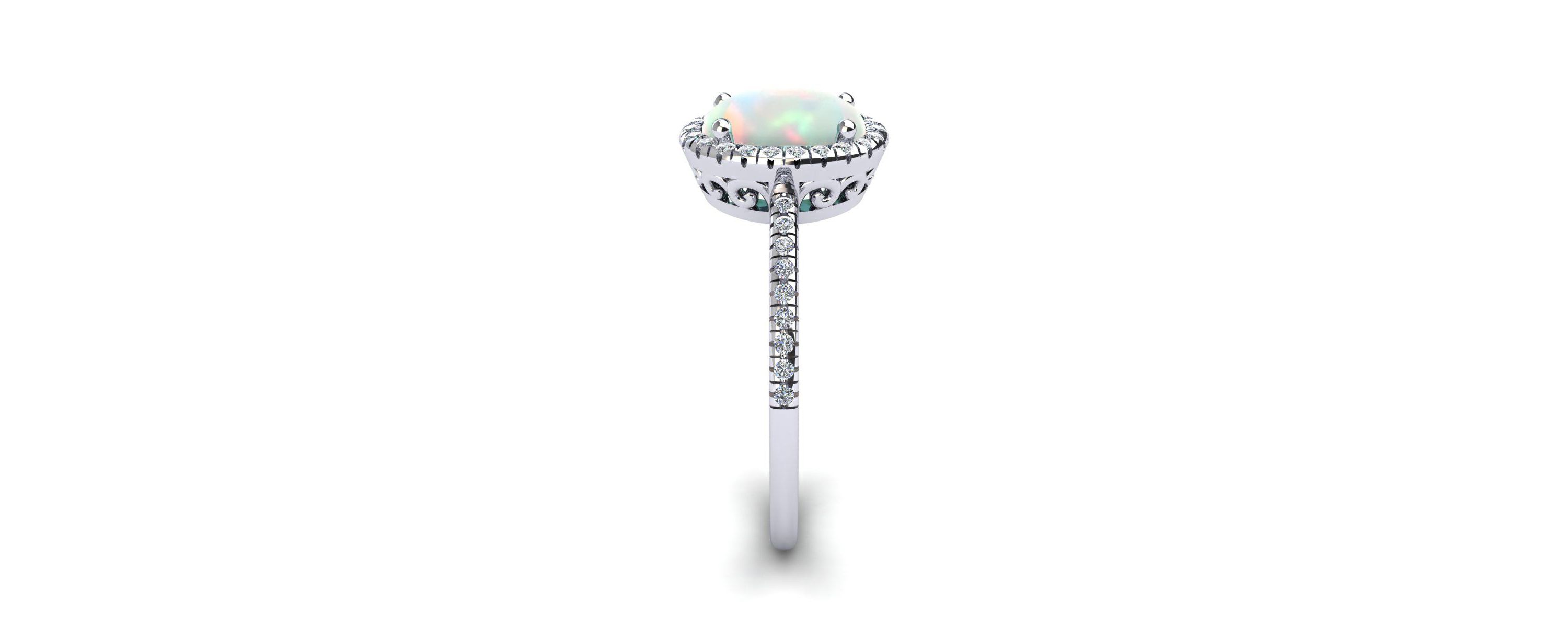 Lab Created 1 1/2cttw Oval Shape Created Opal and Halo Diamond Ring In Sterling Silver