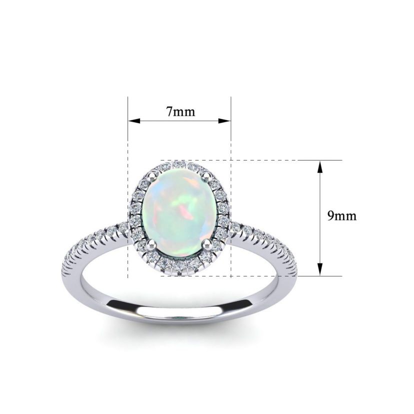 Lab Created 1 1/2cttw Oval Shape Created Opal and Halo Diamond Ring In Sterling Silver