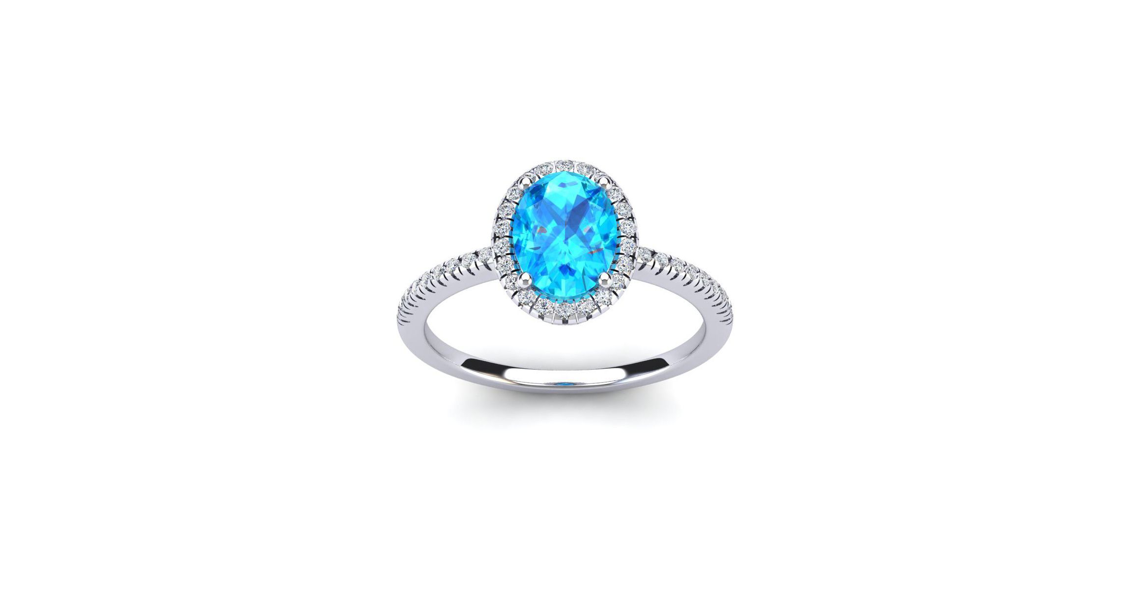 1 1/2cttw Oval Shape Blue Topaz and Halo Diamond Ring In Sterling Silver
