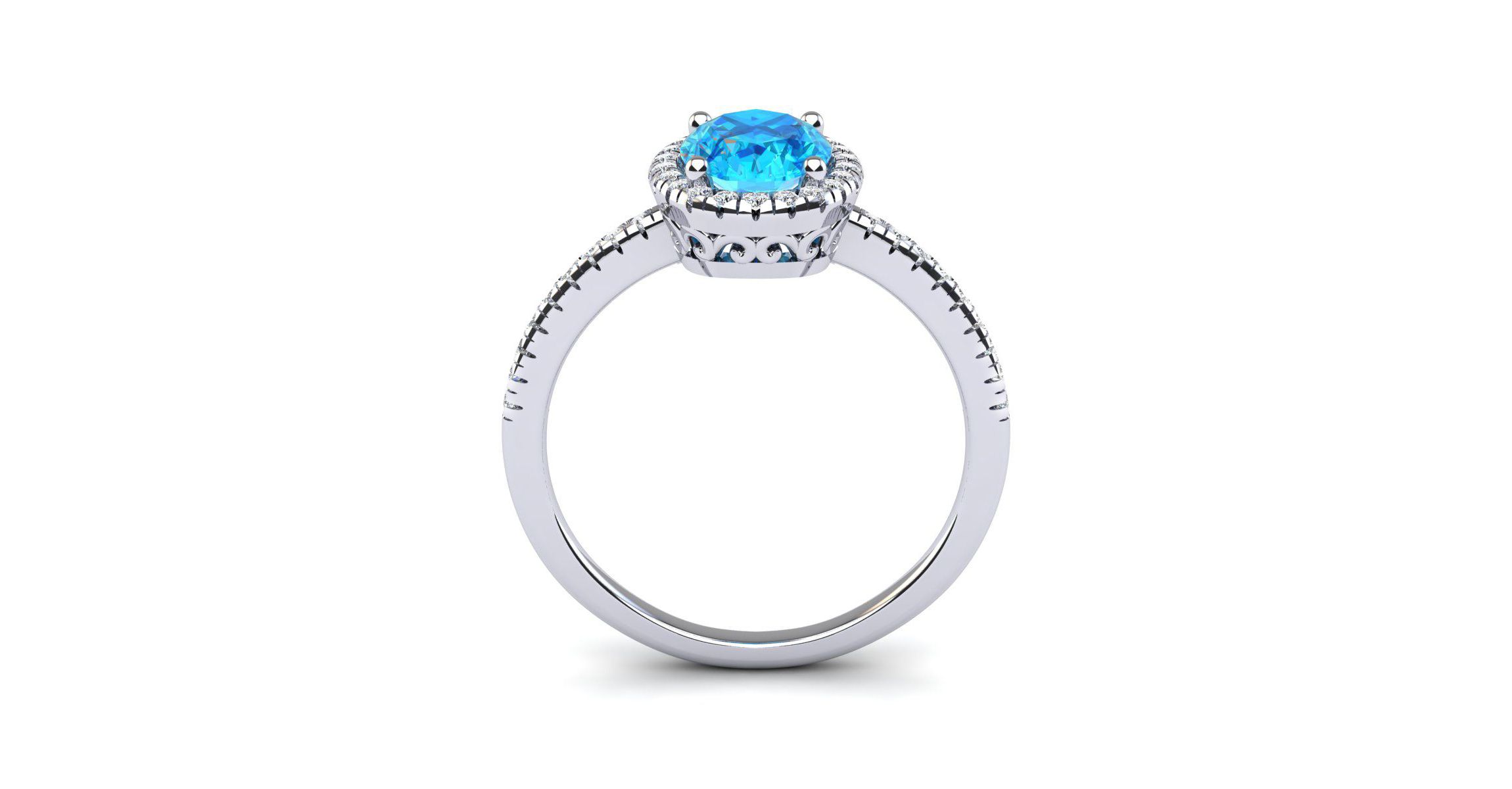 1 1/2cttw Oval Shape Blue Topaz and Halo Diamond Ring In Sterling Silver