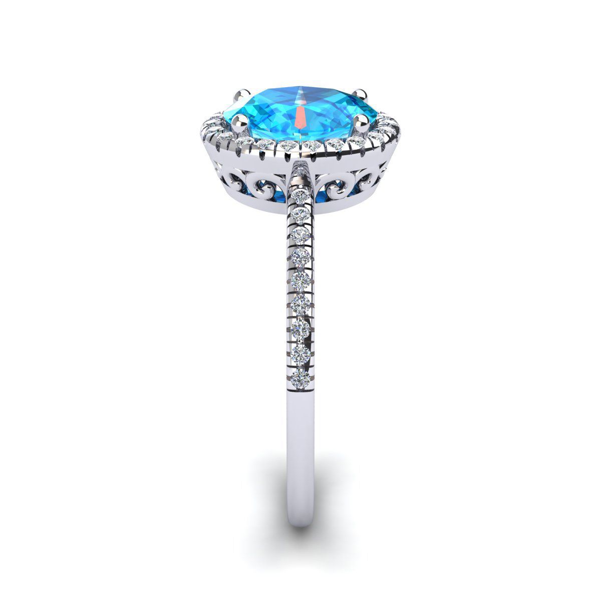 1 1/2cttw Oval Shape Blue Topaz and Halo Diamond Ring In Sterling Silver