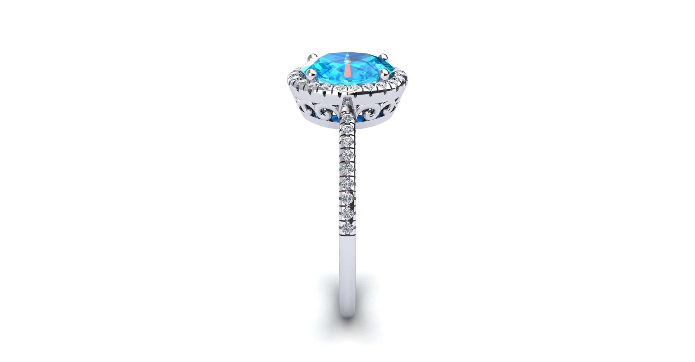 1 1/2cttw Oval Shape Blue Topaz and Halo Diamond Ring In Sterling Silver