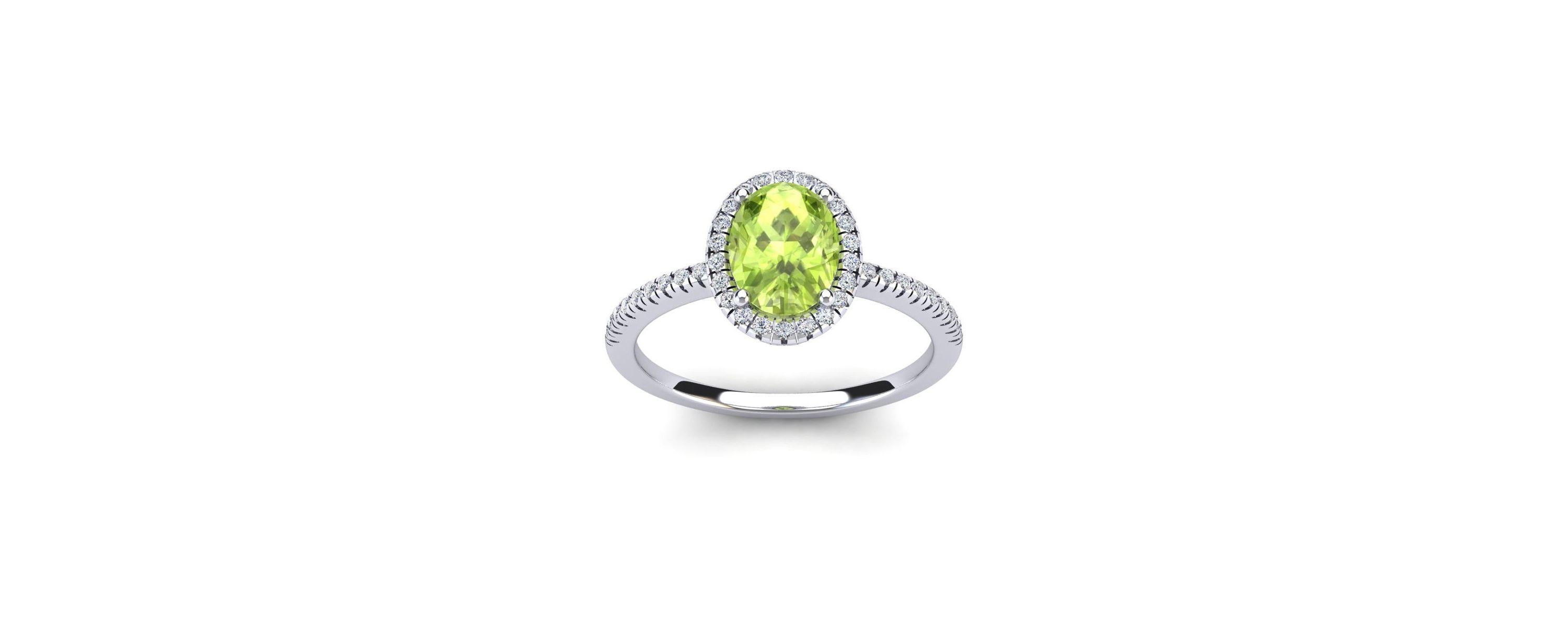 1 1/2cttw Oval Shape Peridot and Halo Diamond Ring In Sterling Silver