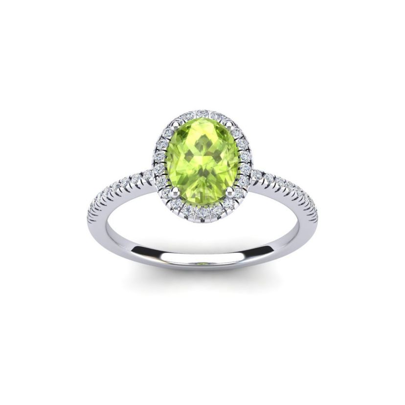 1 1/2cttw Oval Shape Peridot and Halo Diamond Ring In Sterling Silver