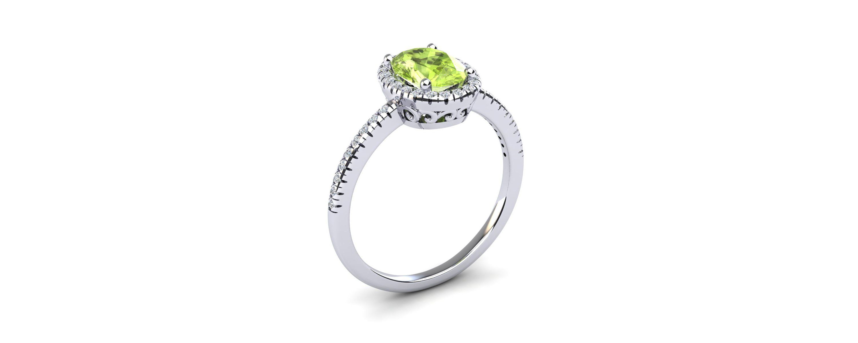 1 1/2cttw Oval Shape Peridot and Halo Diamond Ring In Sterling Silver