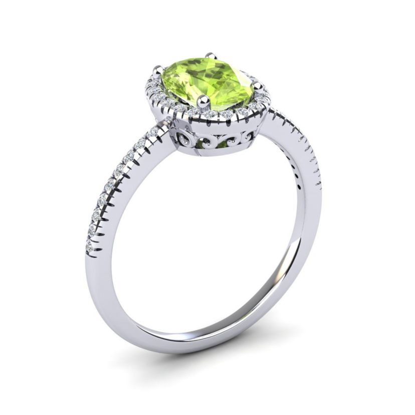 1 1/2cttw Oval Shape Peridot and Halo Diamond Ring In Sterling Silver