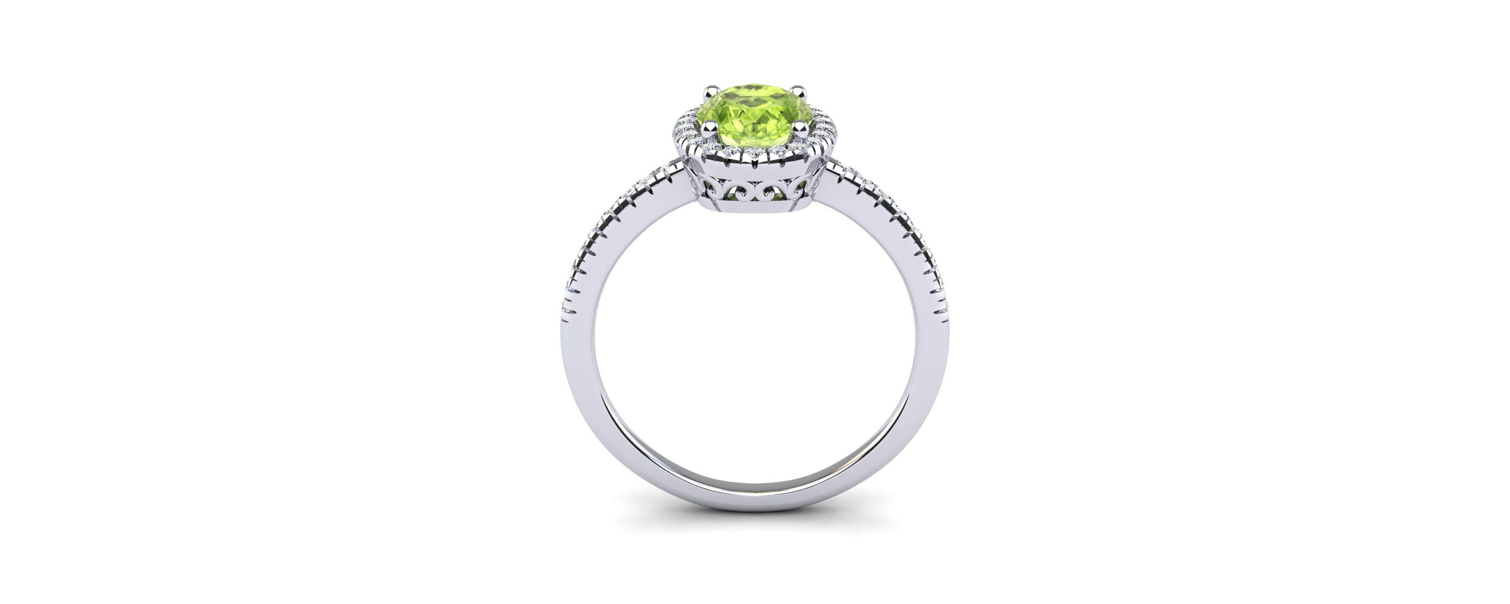 1 1/2cttw Oval Shape Peridot and Halo Diamond Ring In Sterling Silver