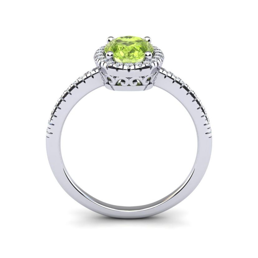 1 1/2cttw Oval Shape Peridot and Halo Diamond Ring In Sterling Silver