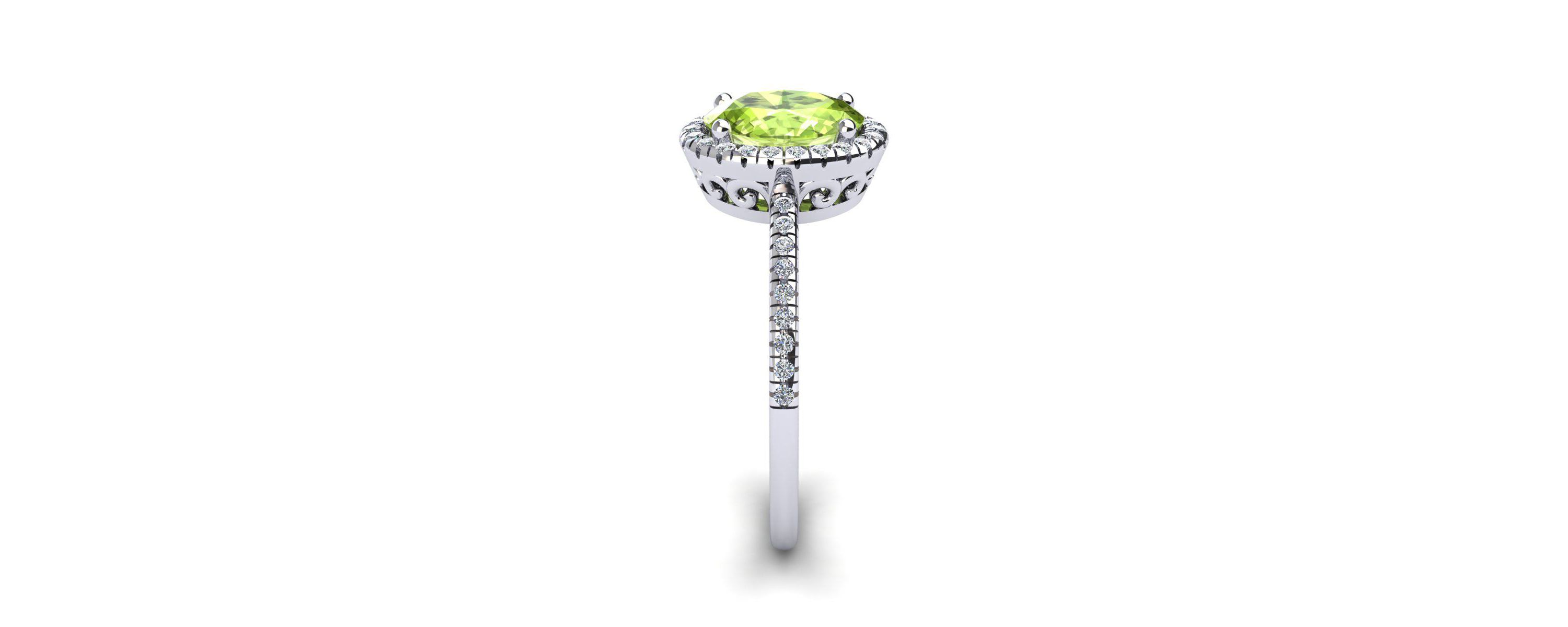 1 1/2cttw Oval Shape Peridot and Halo Diamond Ring In Sterling Silver
