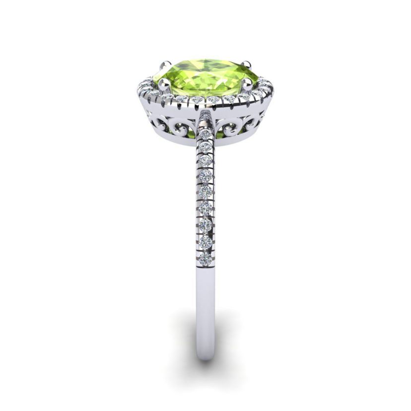 1 1/2cttw Oval Shape Peridot and Halo Diamond Ring In Sterling Silver