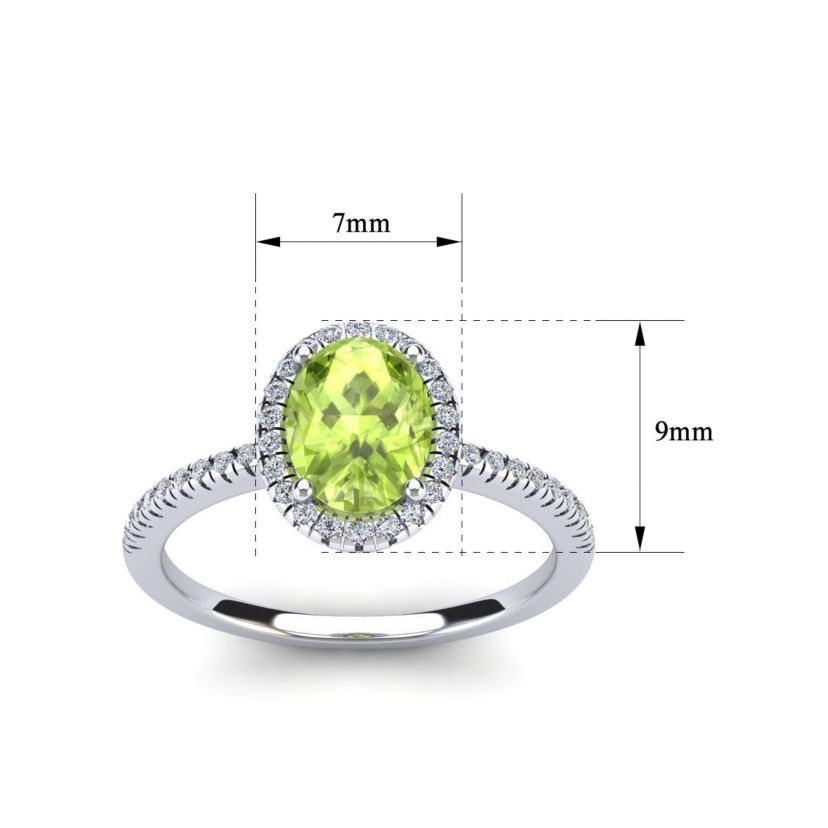 1 1/2cttw Oval Shape Peridot and Halo Diamond Ring In Sterling Silver
