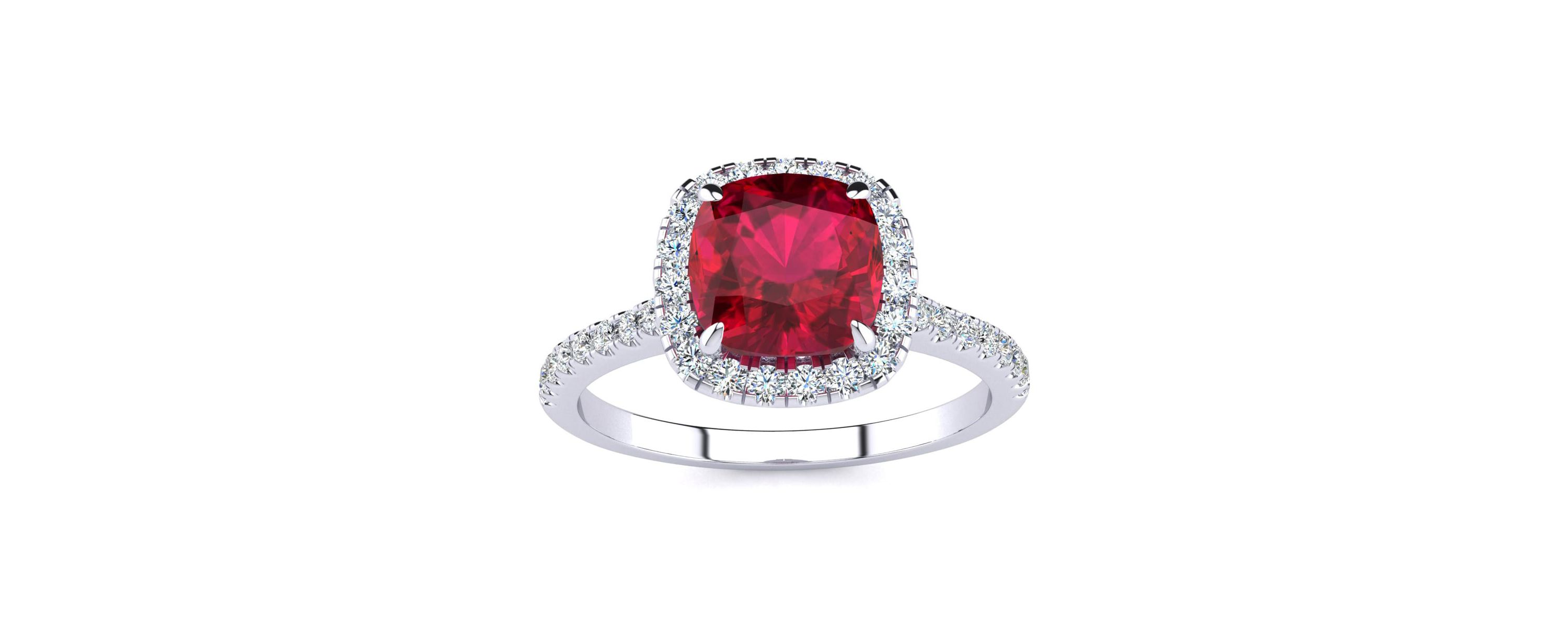 Lab Created 2 ct. t.w. Cushion Cut Created Ruby and Halo Diamond Ring In Sterling Silver