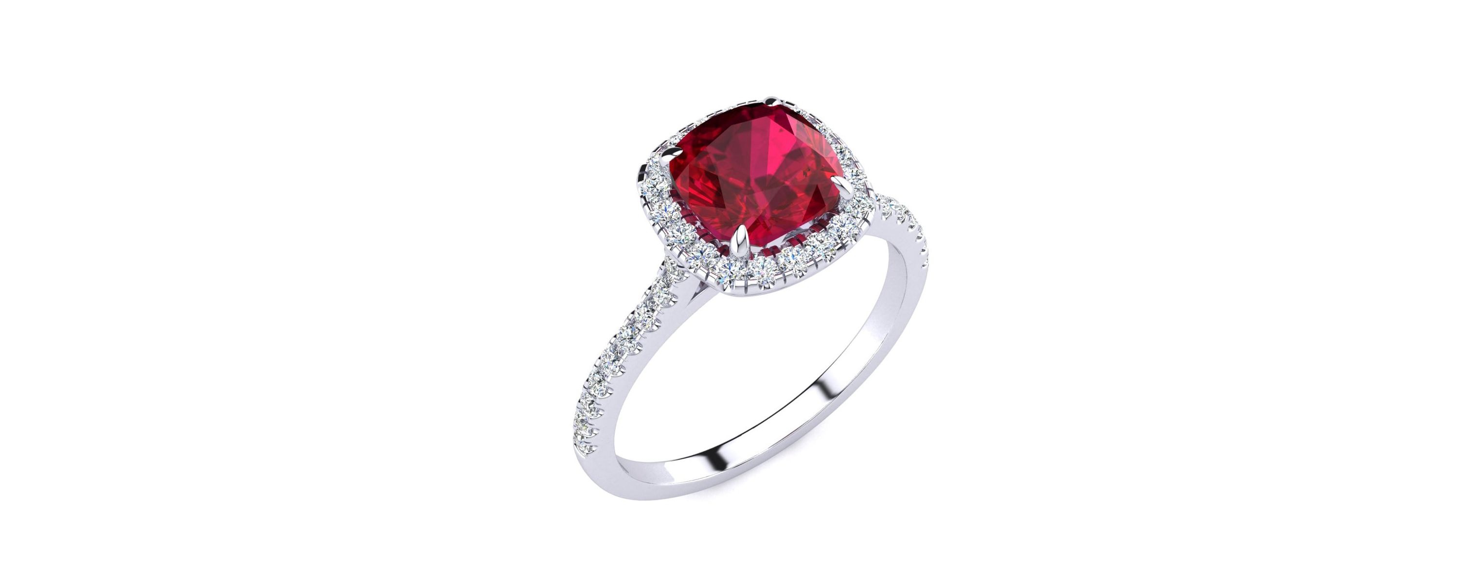 Lab Created 2 ct. t.w. Cushion Cut Created Ruby and Halo Diamond Ring In Sterling Silver