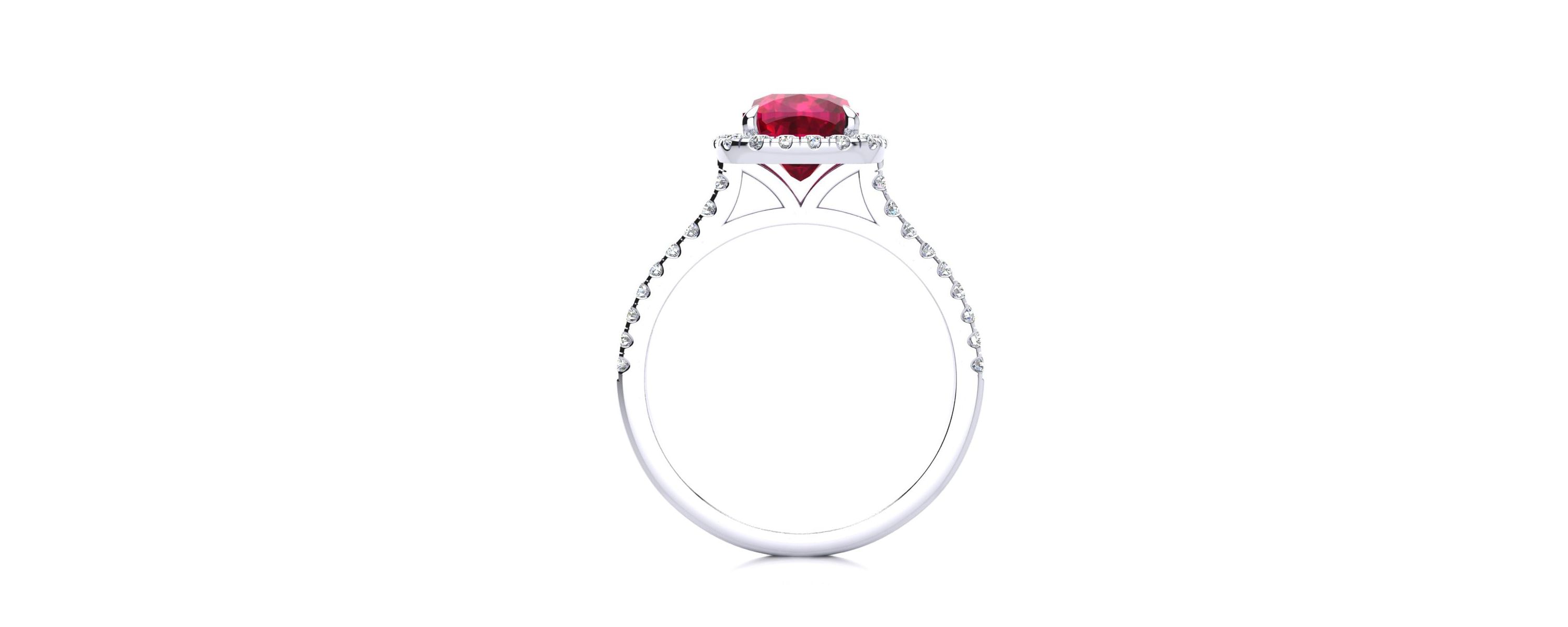 Lab Created 2 ct. t.w. Cushion Cut Created Ruby and Halo Diamond Ring In Sterling Silver