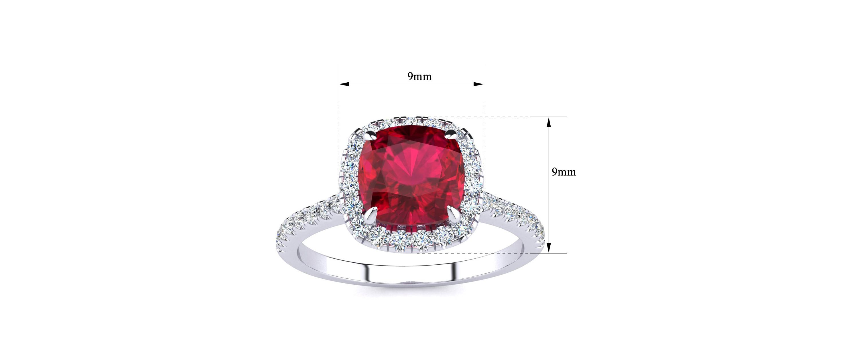 Lab Created 2 ct. t.w. Cushion Cut Created Ruby and Halo Diamond Ring In Sterling Silver