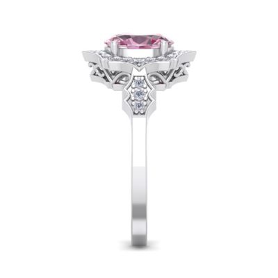 Lab Created 1 1/2 Carat Oval Shape Pink Sapphire and Halo Diamond Ring Sterling Silver