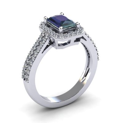 1 1/2cttw Octagon Shape Mystic Topaz and Halo Diamond Ring Sterling Silver