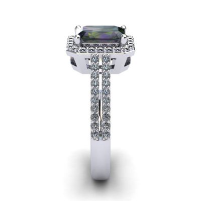 1 1/2cttw Octagon Shape Mystic Topaz and Halo Diamond Ring Sterling Silver