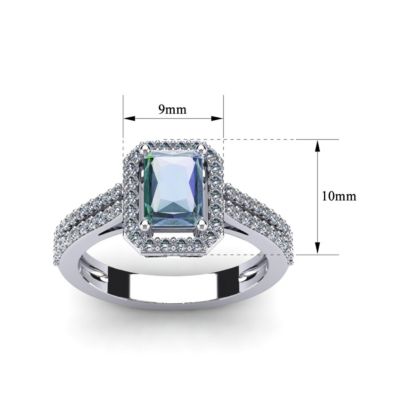 1 1/2cttw Octagon Shape Mystic Topaz and Halo Diamond Ring Sterling Silver
