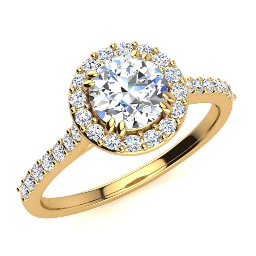 1 ct. t.w. Round Shape Halo Moissanite Engagement Ring In 14 Karat Gold
