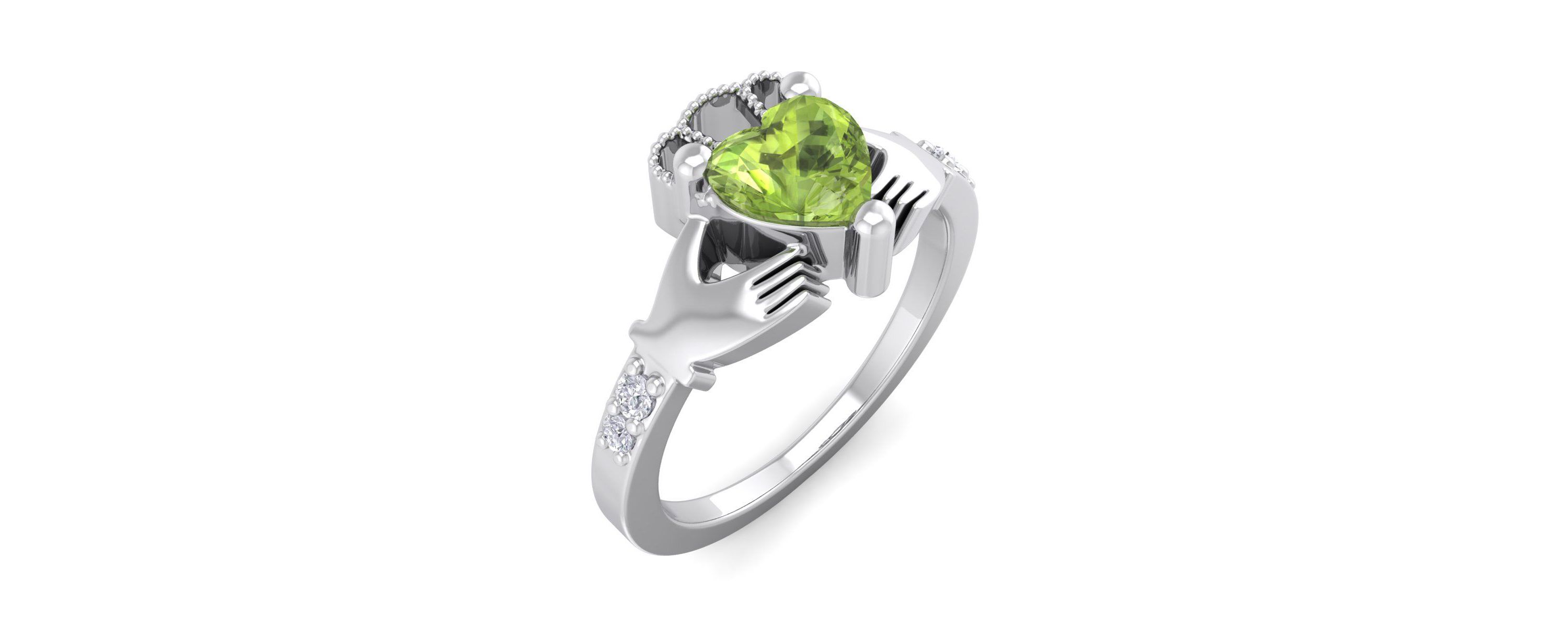1cttw Heart Shape Peridot and Diamond Claddagh Ring In Sterling Silver