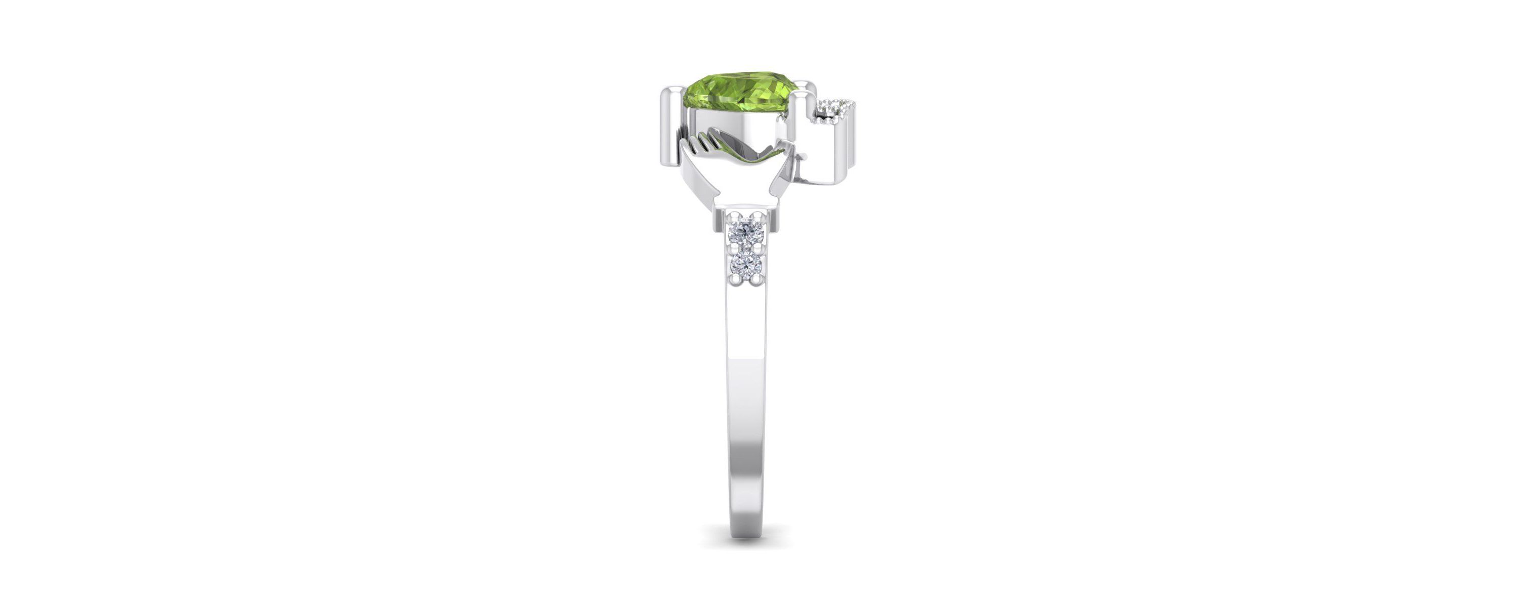 1cttw Heart Shape Peridot and Diamond Claddagh Ring In Sterling Silver