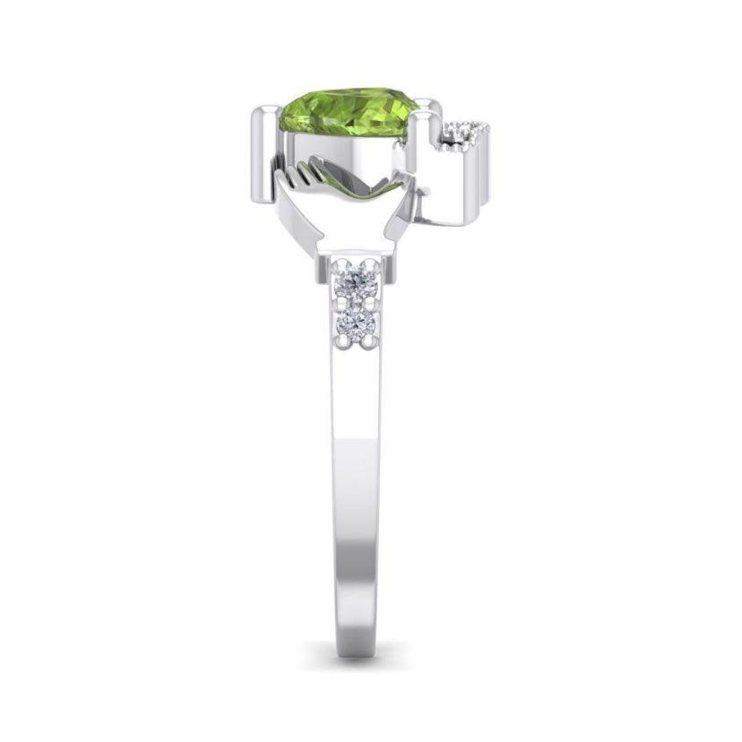 1cttw Heart Shape Peridot and Diamond Claddagh Ring In Sterling Silver