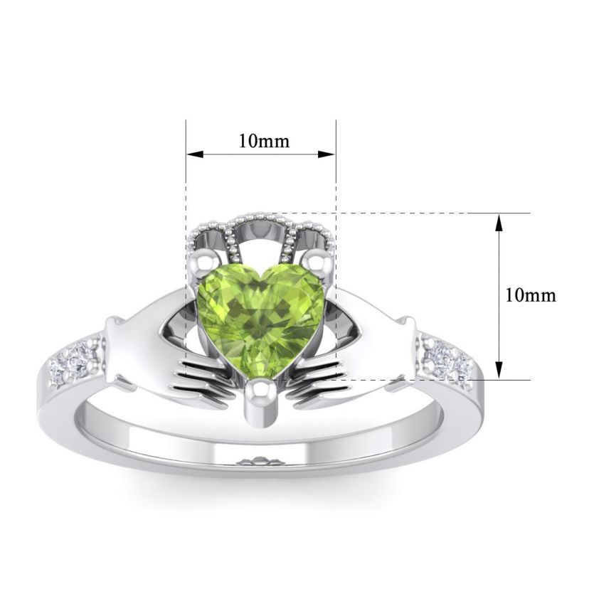1cttw Heart Shape Peridot and Diamond Claddagh Ring In Sterling Silver
