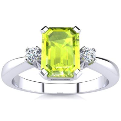 2 1/2cttw Octagon Shape Peridot and Diamond Ring Sterling Silver