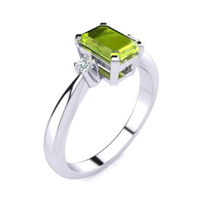 2 1/2cttw Octagon Shape Peridot and Diamond Ring Sterling Silver