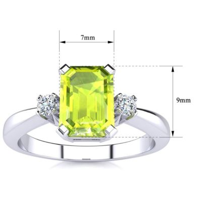 2 1/2cttw Octagon Shape Peridot and Diamond Ring Sterling Silver