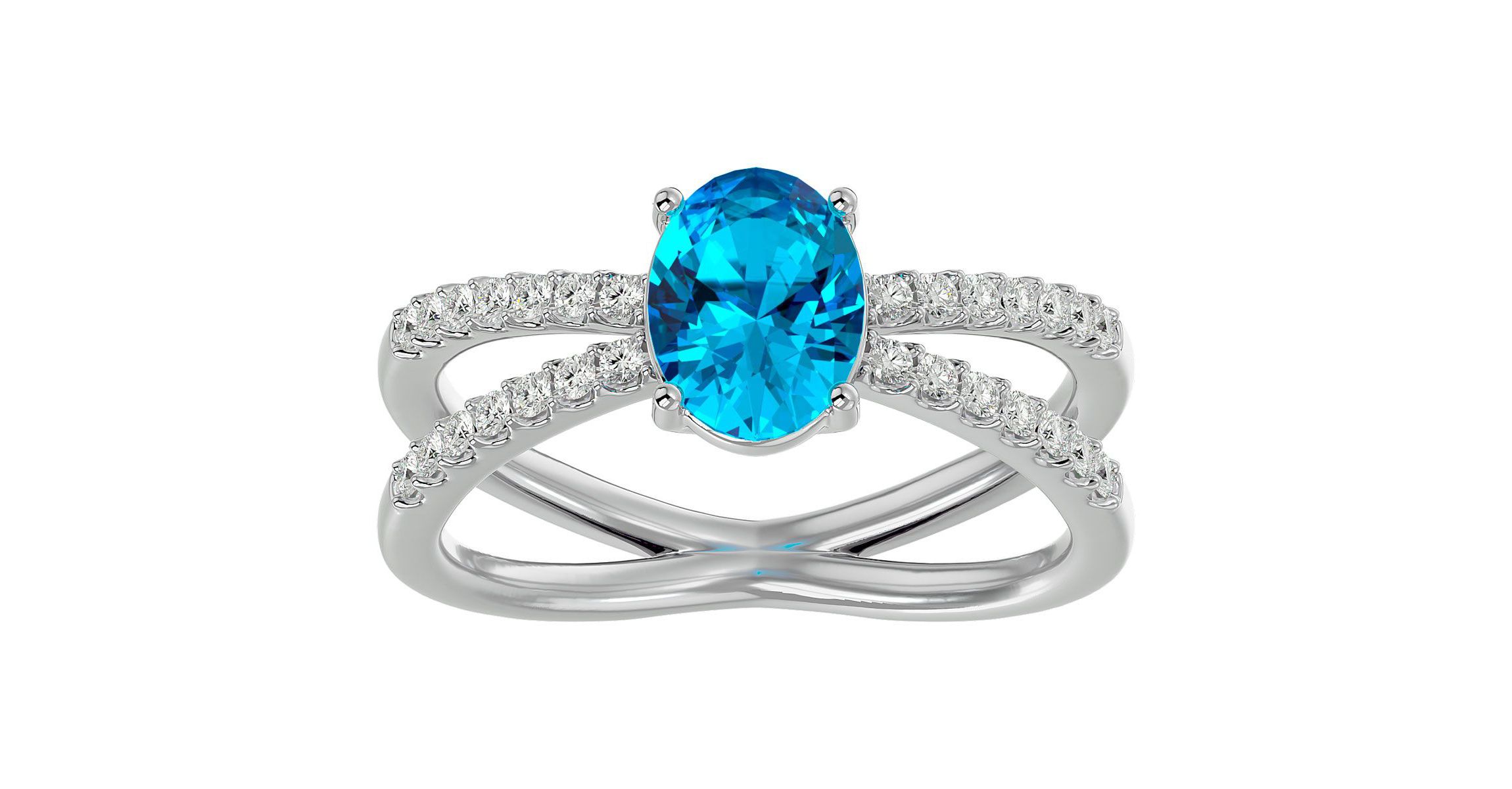 1 1/2 ct. t.w. Oval Shape Blue Topaz and Halo Diamond Ring In Sterling Silver