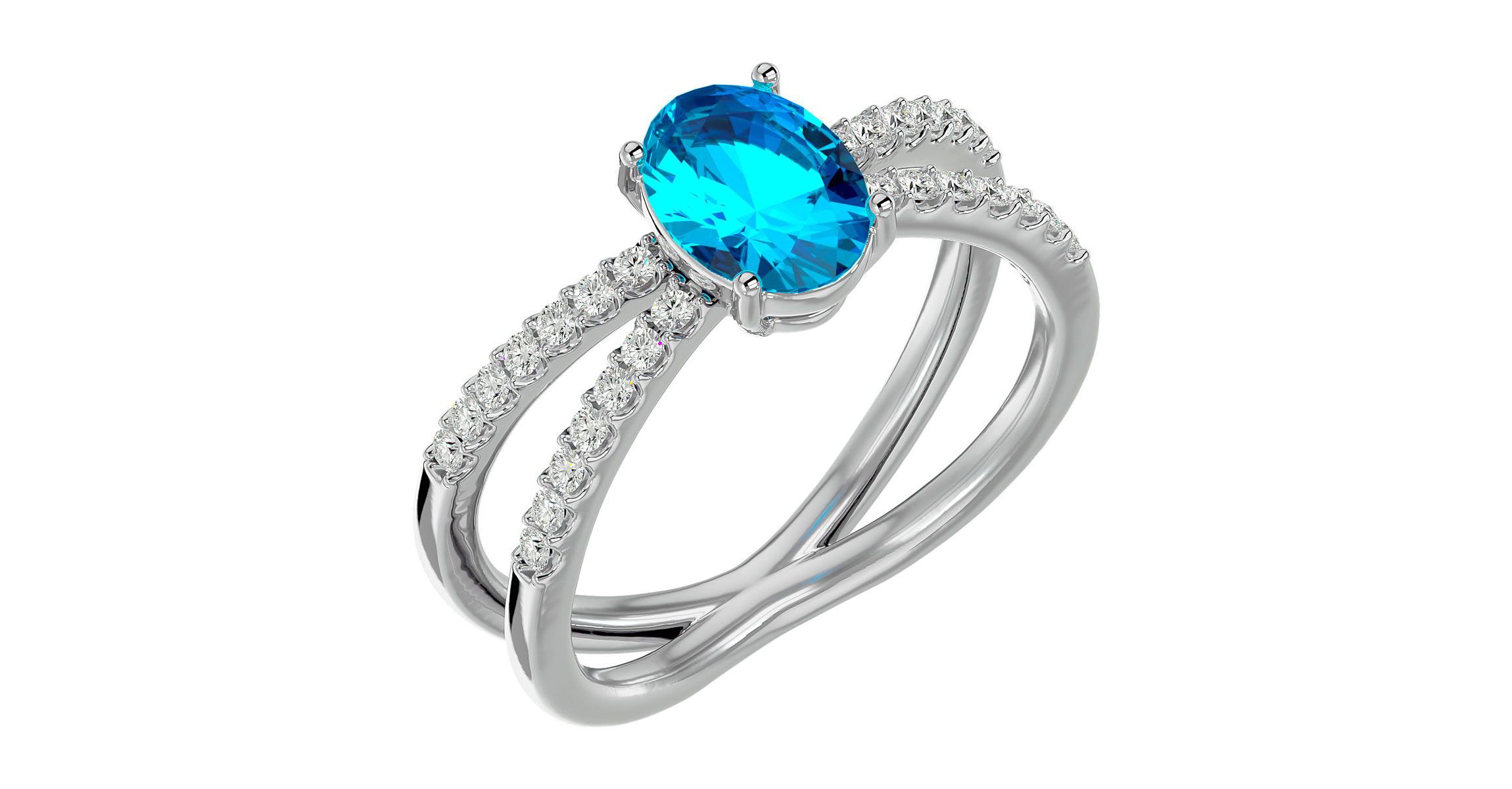 1 1/2 ct. t.w. Oval Shape Blue Topaz and Halo Diamond Ring In Sterling Silver