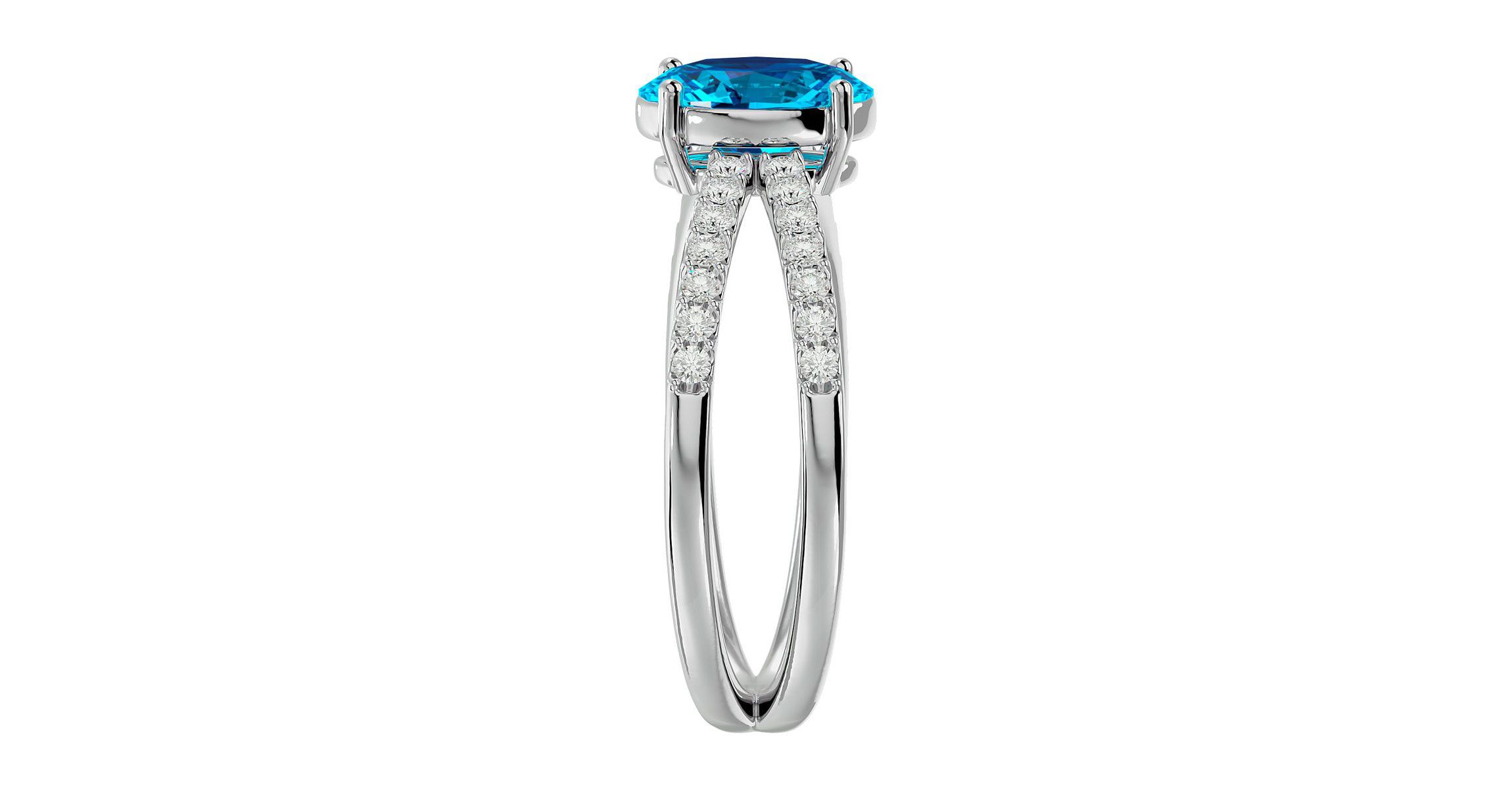 1 1/2 ct. t.w. Oval Shape Blue Topaz and Halo Diamond Ring In Sterling Silver