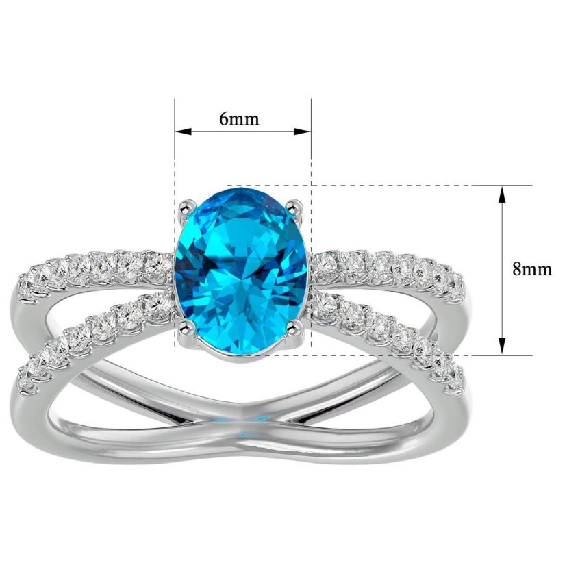 1 1/2 ct. t.w. Oval Shape Blue Topaz and Halo Diamond Ring In Sterling Silver