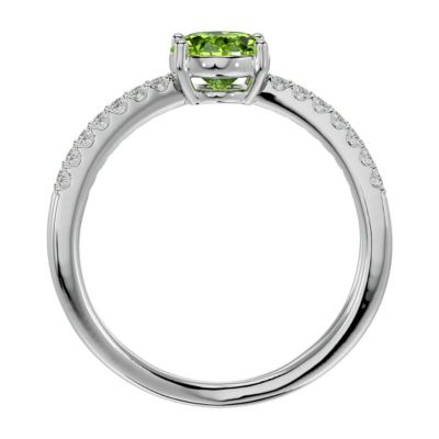 1 1/ Carat Oval Shape Peridot and Halo Diamond Ring Sterling Silver