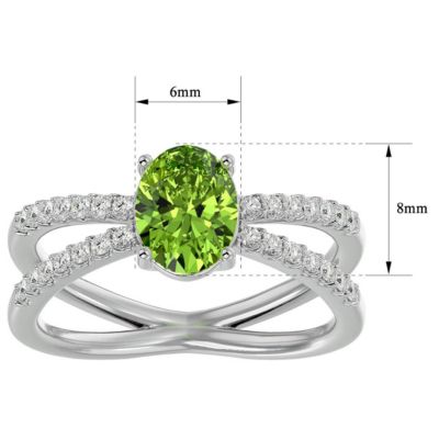 1 1/ Carat Oval Shape Peridot and Halo Diamond Ring Sterling Silver