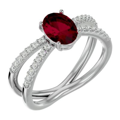 Lab Created 1 1/2 Carat Oval Shape Ruby and Halo Diamond Ring Sterling Silver