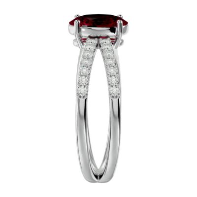 Lab Created 1 1/2 Carat Oval Shape Ruby and Halo Diamond Ring Sterling Silver