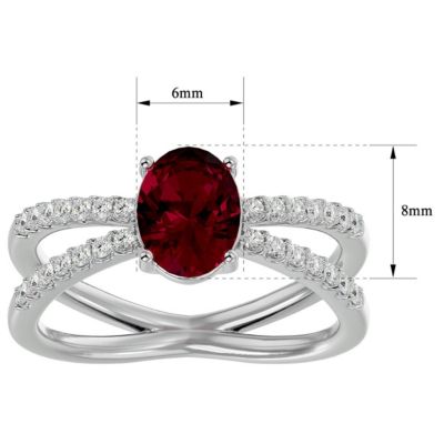 Lab Created 1 1/2 Carat Oval Shape Ruby and Halo Diamond Ring Sterling Silver