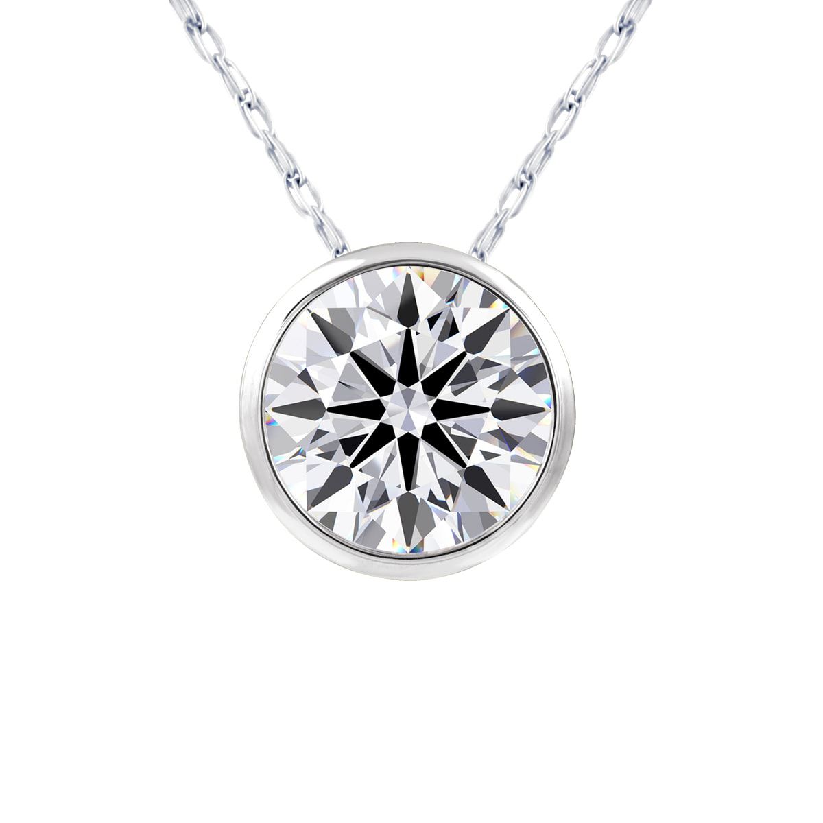 Lab Created 1 ct. t.w. Round Shape Lab Grown Diamond Solitaire Necklace In 14K White Gold, Bezel Setting