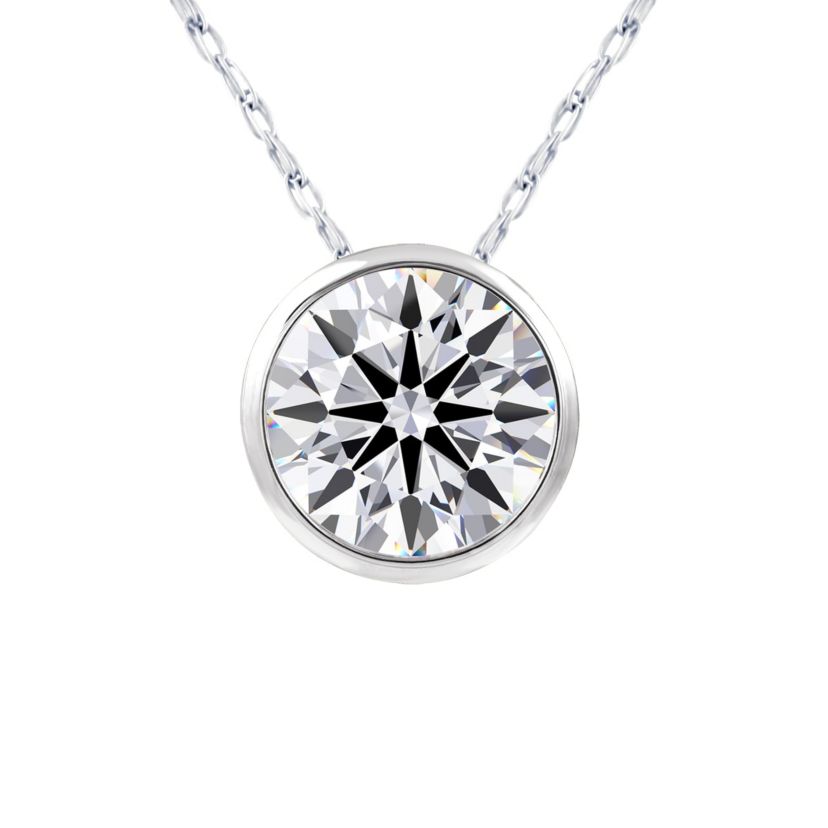 Lab Created 2 ct. t.w. Round Shape Lab Grown Diamond Solitaire Necklace In 14K White Gold, Bezel Setting