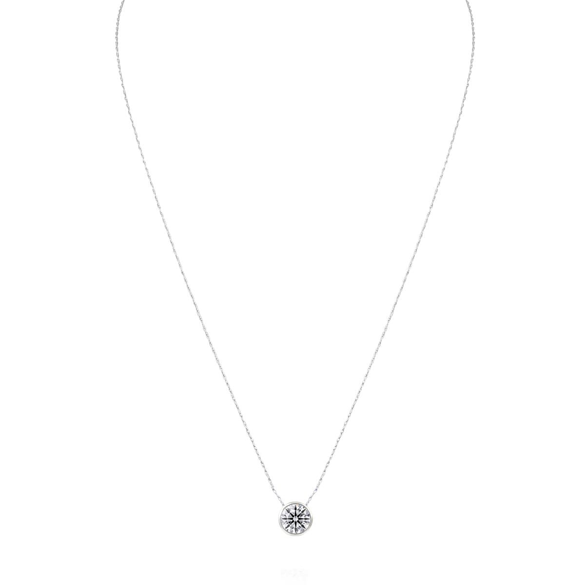 Lab Created 1 ct. t.w. Round Shape Lab Grown Diamond Solitaire Necklace In 14K White Gold, Bezel Setting