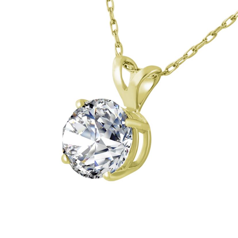 Lab Created 4 ct. t.w. Round Shape Lab Grown Diamond Solitaire Necklace In 14K Yellow Gold, Bezel Setting