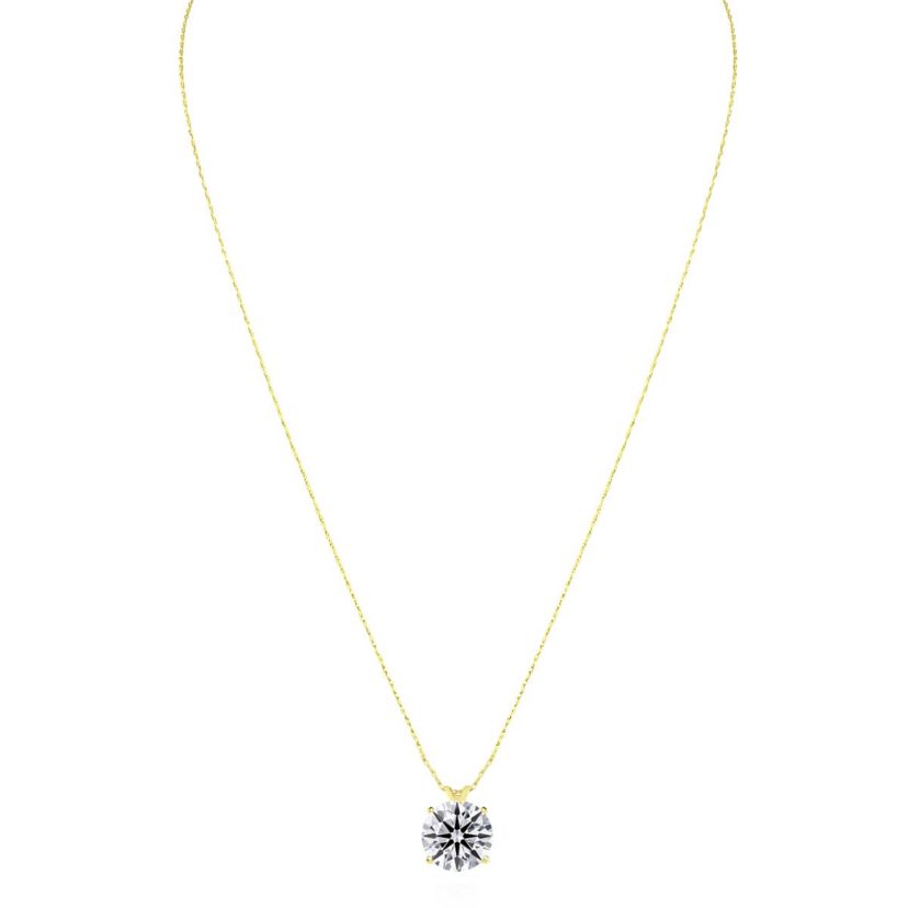 Lab Created 4 ct. t.w. Round Shape Lab Grown Diamond Solitaire Necklace In 14K Yellow Gold, Bezel Setting
