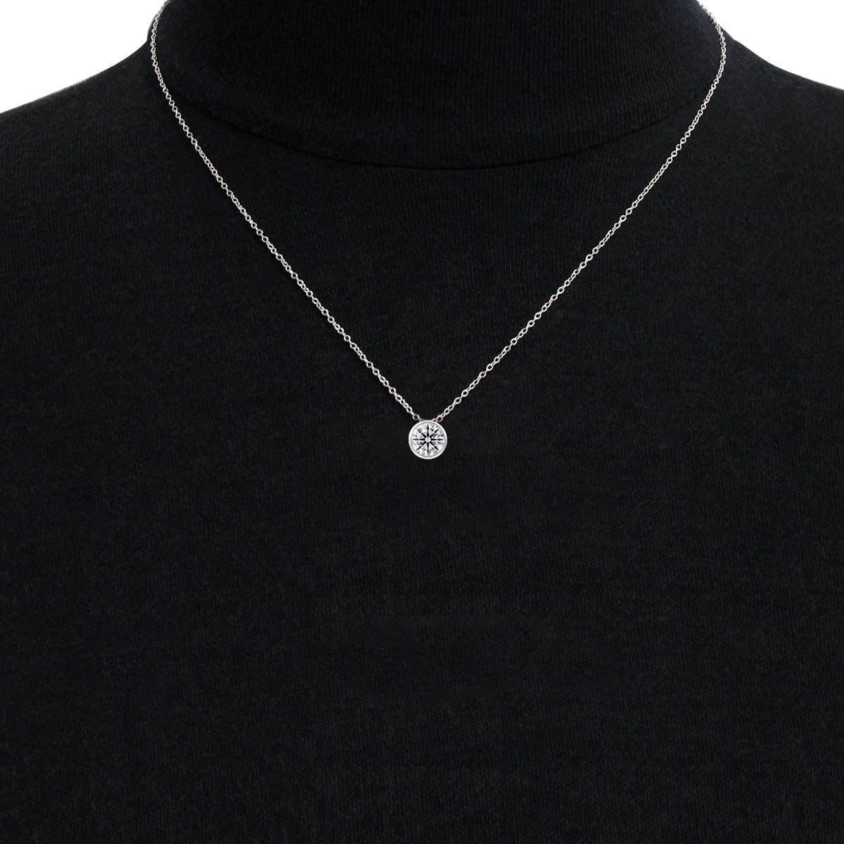Lab Created 1 ct. t.w. Round Shape Lab Grown Diamond Solitaire Necklace In 14K White Gold, Bezel Setting