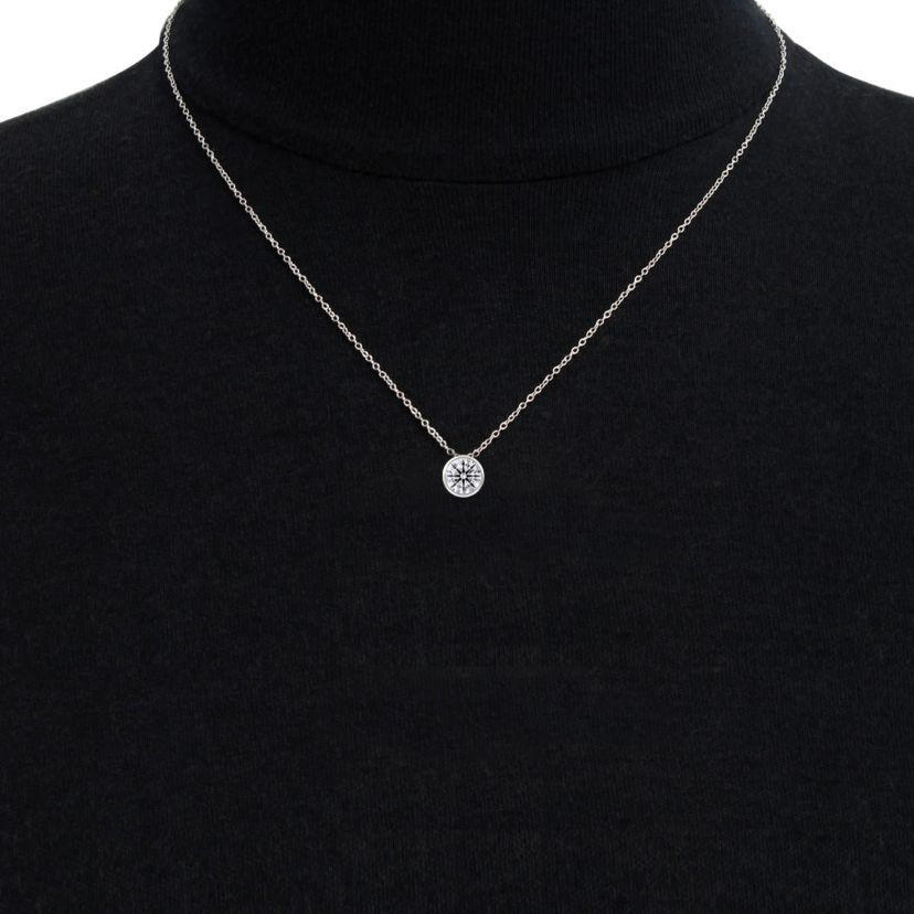 Lab Created 2 ct. t.w. Round Shape Lab Grown Diamond Solitaire Necklace In 14K White Gold, Bezel Setting