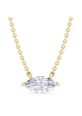 Lab Created 1/2 Carat Marquise Shape Lab Grown Diamond Solitaire Necklace In 14 Karat White Gold