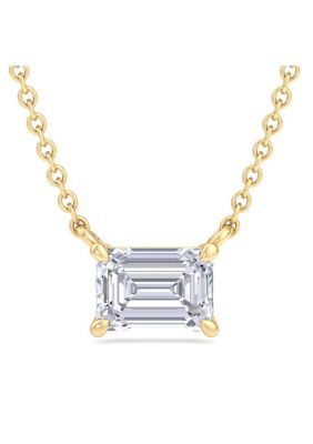 Lab Created 2 Carat Emerald Cut Lab Grown Diamond Solitaire Necklace In 14 Karat White Gold